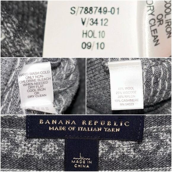 Banana Republic Sweater Men's Large Fair Isle Pullover Wool Cashmere Gray, White - Picture 4 of 16